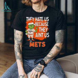 Personalized New York Mets Christmas Shirt, Grinch Santa Baseball Tee with Quote They Hate Us Ain’t Us, MLB Gift Idea