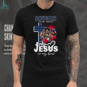 New England Patriots in my veins Jesus in my heart cross mascot shirt
