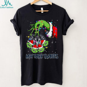 New York Yankees Grinch Xmas Lights Tee – Personalized MLB Fan Shirt – Holiday Custom Name Baseball Gift