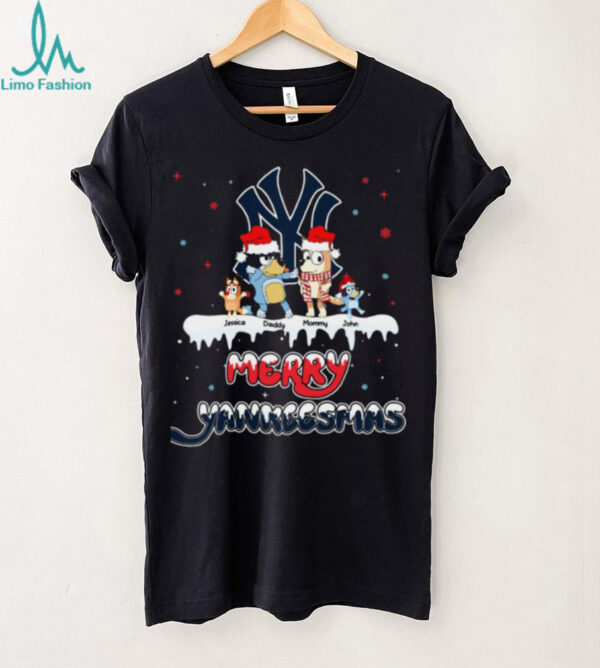 New York Yankees Holiday Bluey Family Tee – Personalized MLB Christmas Shirt – Custom Name Matching Outfit for Fans