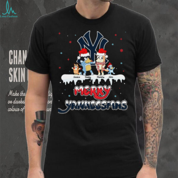 New York Yankees Holiday Bluey Family Tee – Personalized MLB Christmas Shirt – Custom Name Matching Outfit for Fans