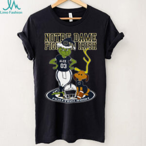 Notre Dame Fighting Irish Grinch with Dog Shirt – Custom Name NCAA Football Tee – Holiday Outfit & Personalized Gift for Fans