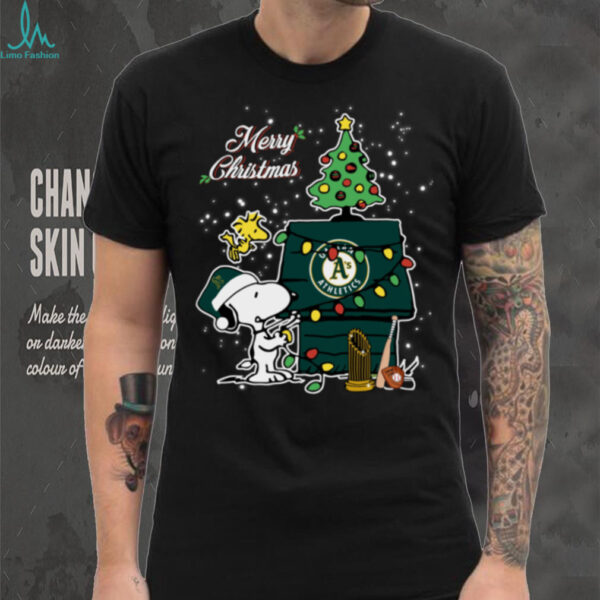 Oakland Athletics Merry Christmas With Snoopy Baby T Shirt