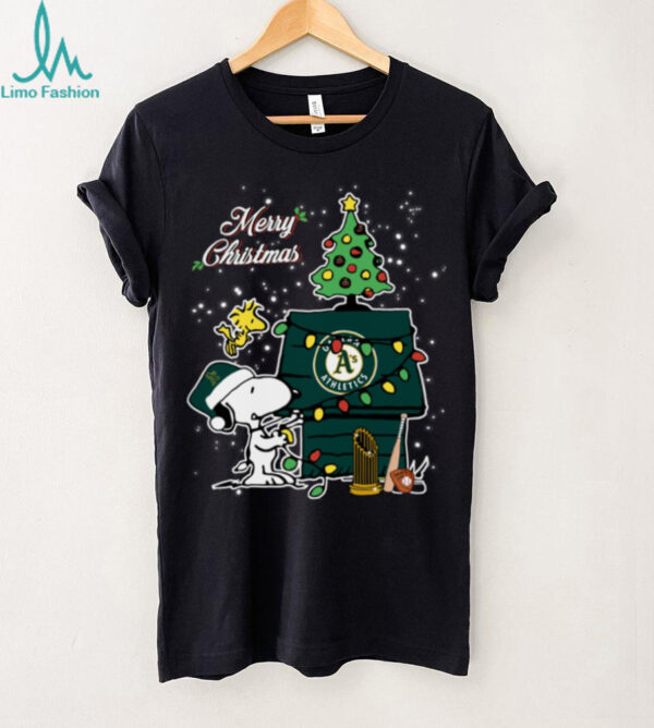 Oakland Athletics Merry Christmas With Snoopy Baby T Shirt