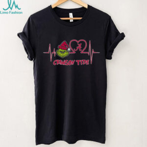 Official Alabama Crimson Tide x Grinch Santa Heartbeat Love Logo Merry Christmas Shirt