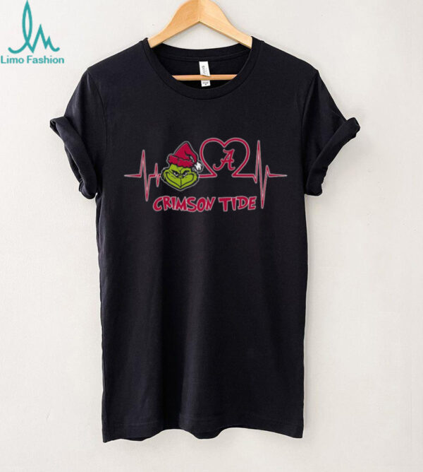 Official Alabama Crimson Tide x Grinch Santa Heartbeat Love Logo Merry Christmas Shirt