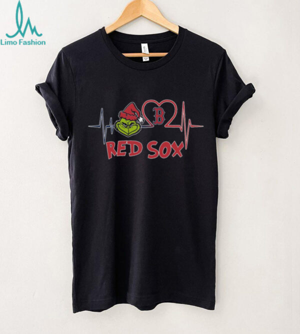 Official Boston Red Sox x Grinch Santa Heartbeat Love Logo Merry Christmas Shirt