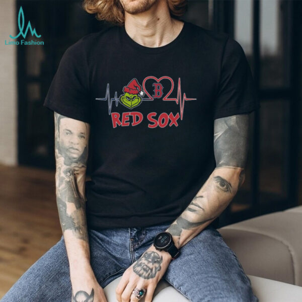 Official Boston Red Sox x Grinch Santa Heartbeat Love Logo Merry Christmas Shirt