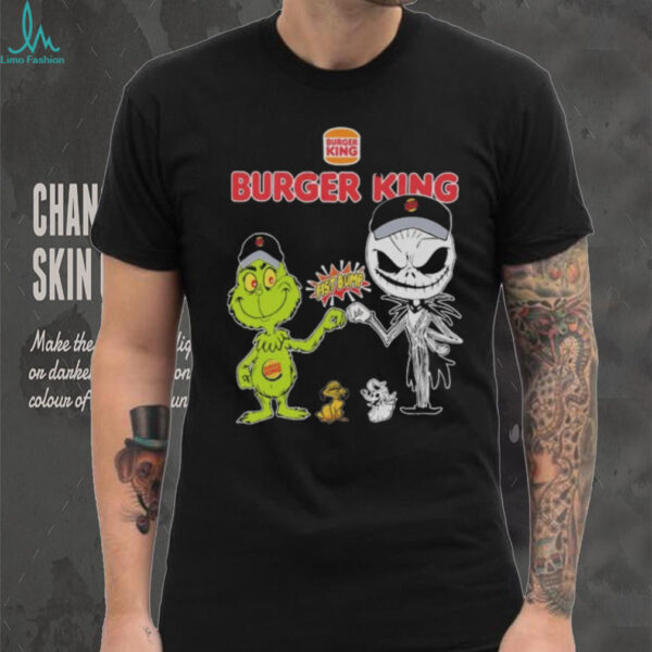 Official Burger King Merch Grinch And Jack Skellington Fist Bump Burger King Halloween Hoodie