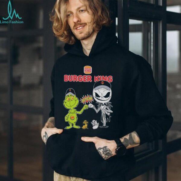 Official Burger King Merch Grinch And Jack Skellington Fist Bump Burger King Halloween Hoodie