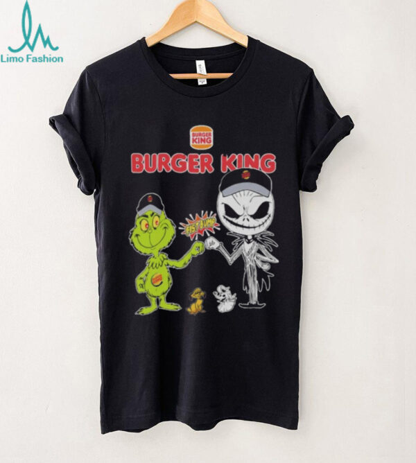 Official Burger King Merch Grinch And Jack Skellington Fist Bump Burger King Halloween Hoodie
