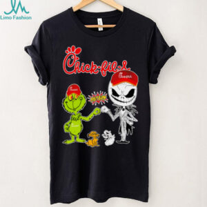 Official Chick fil A Merch Grinch And Jack Skellington Fist Bump Chick fil A Halloween Hoodie