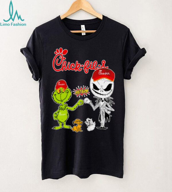 Official Chick fil A Merch Grinch And Jack Skellington Fist Bump Chick fil A Halloween Hoodie