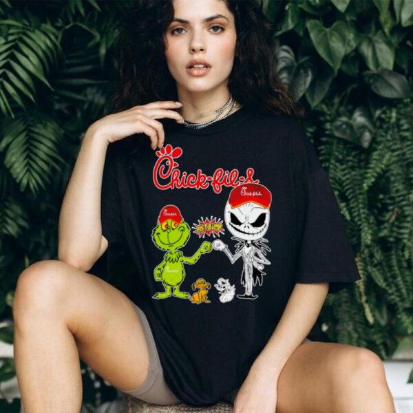 Official Chick fil A Merch Grinch And Jack Skellington Fist Bump Chick fil A Halloween Hoodie