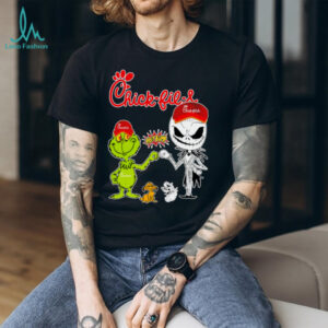 Official Chick fil A Merch Grinch And Jack Skellington Fist Bump Chick fil A Halloween Hoodie