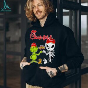Official Chick fil A Merch Grinch And Jack Skellington Fist Bump Chick fil A Halloween Hoodie