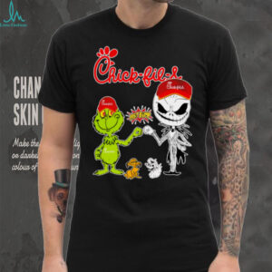 Official Chick fil A Merch Grinch And Jack Skellington Fist Bump Chick fil A Halloween Hoodie