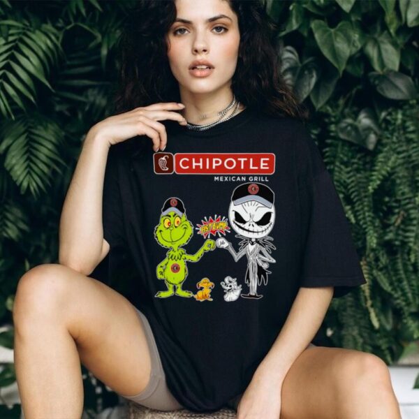 Official Chipotle Merch Grinch And Jack Skellington Fist Bump Chipotle Halloween Hoodie