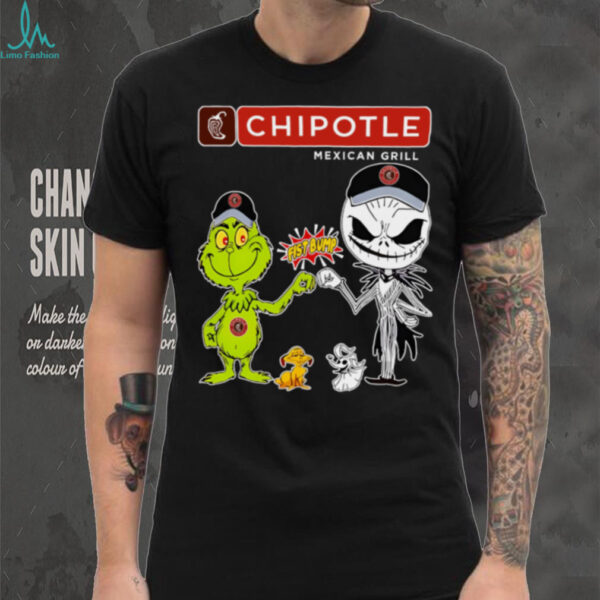 Official Chipotle Merch Grinch And Jack Skellington Fist Bump Chipotle Halloween Hoodie