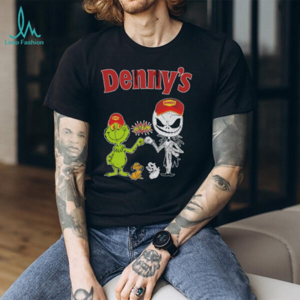 Official Denny’s Merch Grinch And Jack Skellington Fist Bump Denny’s Halloween Hoodie