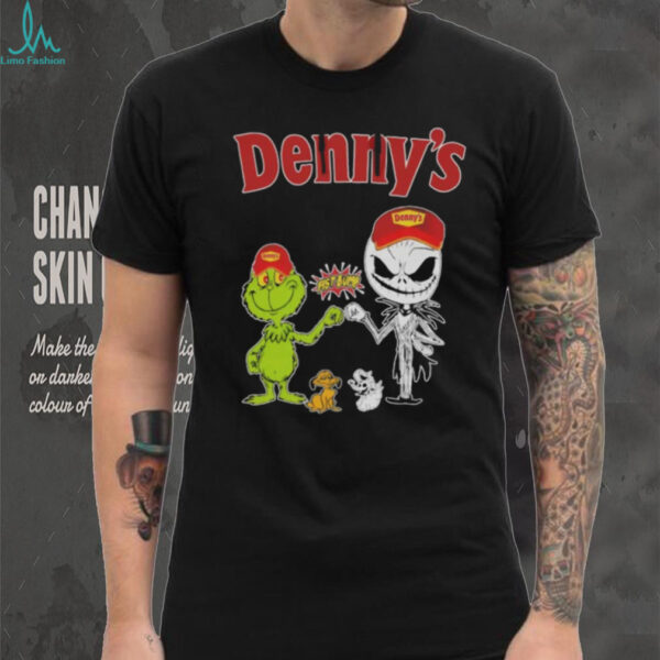 Official Denny’s Merch Grinch And Jack Skellington Fist Bump Denny’s Halloween Hoodie