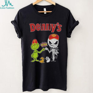 Official Denny’s Merch Grinch And Jack Skellington Fist Bump Denny’s Halloween Hoodie