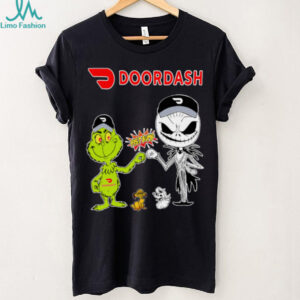 Official Doordash Merch Grinch And Jack Skellington Fist Bump Doordash Halloween Hoodie