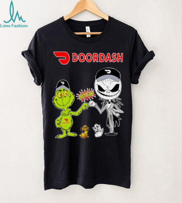 Official Doordash Merch Grinch And Jack Skellington Fist Bump Doordash Halloween Hoodie