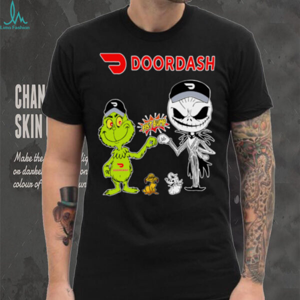 Official Doordash Merch Grinch And Jack Skellington Fist Bump Doordash Halloween Hoodie