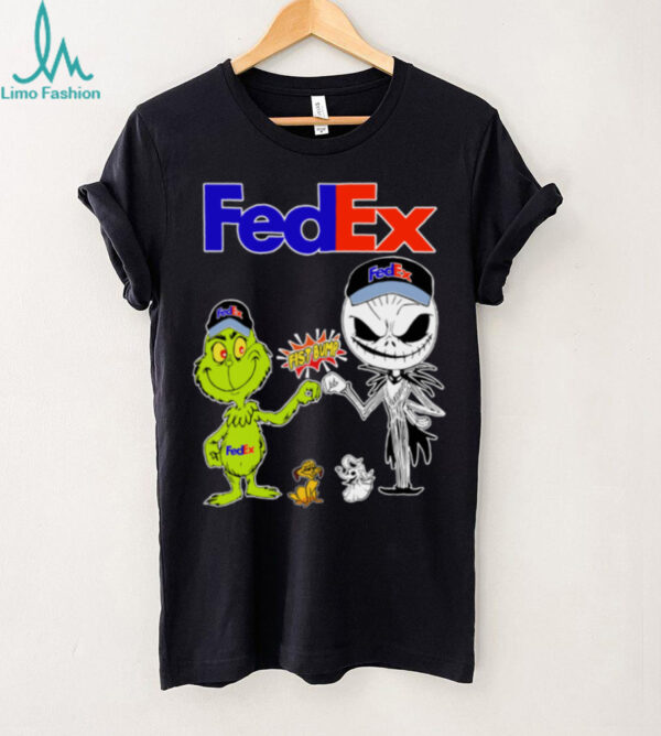 Official FedEx Merch Grinch And Jack Skellington Fist Bump FedEx Halloween Hoodie