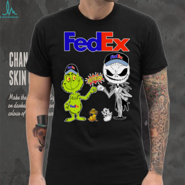 Official FedEx Merch Grinch And Jack Skellington Fist Bump FedEx Halloween Hoodie