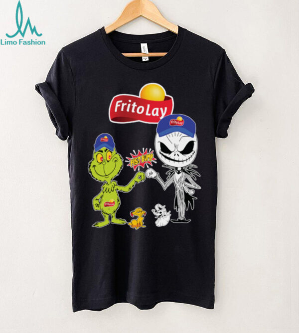 Official Frito Lay Merch Grinch And Jack Skellington Fist Bump Frito Lay Halloween Hoodie