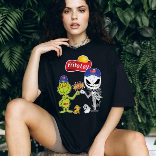 Official Frito Lay Merch Grinch And Jack Skellington Fist Bump Frito Lay Halloween Hoodie