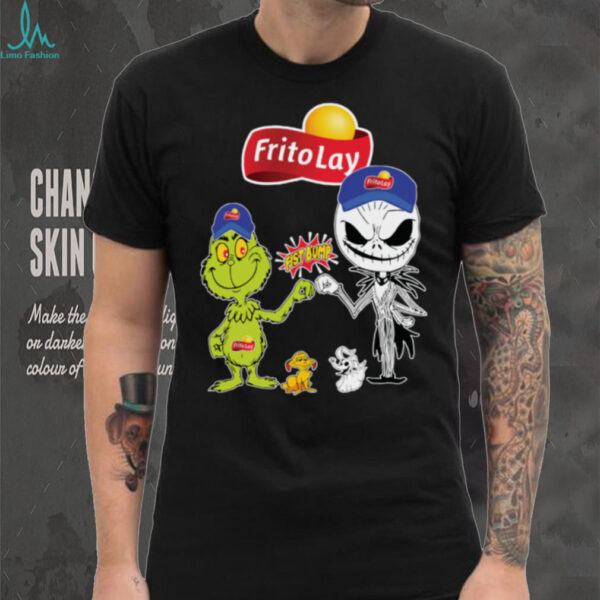Official Frito Lay Merch Grinch And Jack Skellington Fist Bump Frito Lay Halloween Hoodie