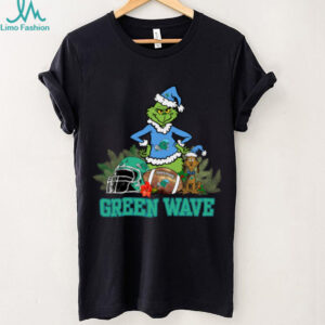Official Grinch Hat Santa And Dog Rugby Helmet Green Wave Logo Merry Christmas Shirt Black