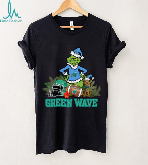 Official Grinch Hat Santa And Dog Rugby Helmet Green Wave Logo Merry Christmas Shirt Black