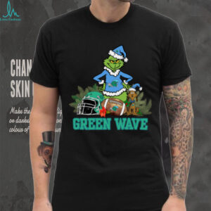 Official Grinch Hat Santa And Dog Rugby Helmet Green Wave Logo Merry Christmas Shirt Black