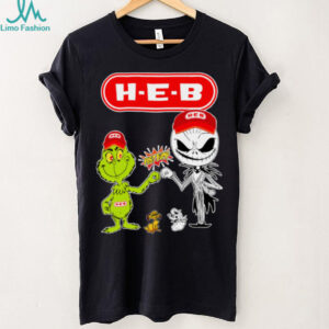 Official H E B Merch Grinch And Jack Skellington Fist Bump H E B Halloween Hoodie