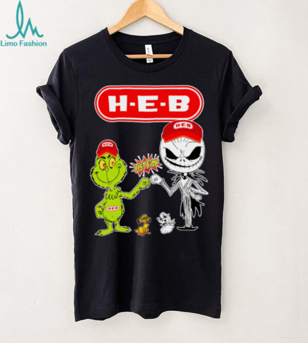 Official H E B Merch Grinch And Jack Skellington Fist Bump H E B Halloween Hoodie
