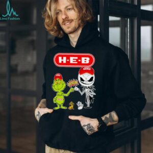 Official H E B Merch Grinch And Jack Skellington Fist Bump H E B Halloween Hoodie