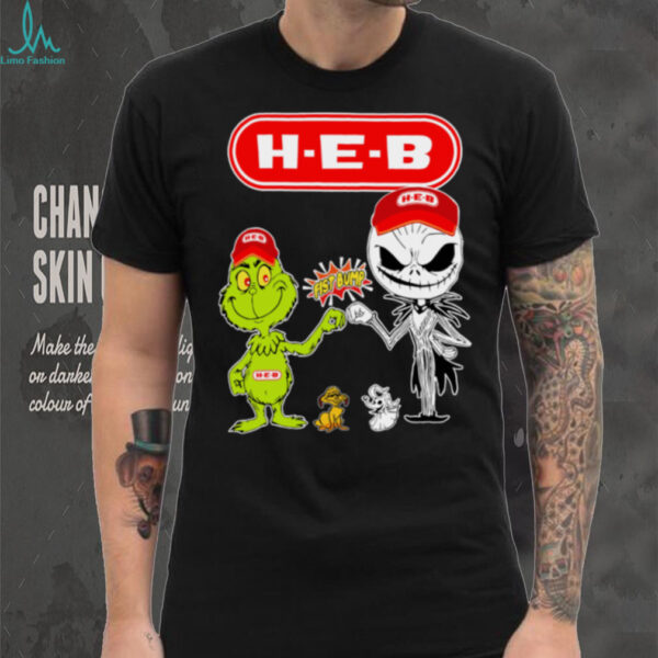 Official H E B Merch Grinch And Jack Skellington Fist Bump H E B Halloween Hoodie