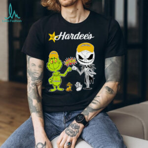 Official H E B Merch Grinch And Jack Skellington Fist Bump Hardee’s Halloween Hoodie