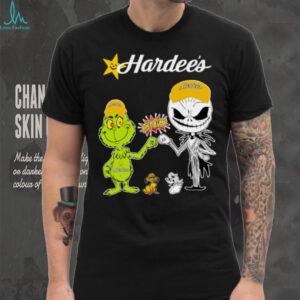 Official H E B Merch Grinch And Jack Skellington Fist Bump Hardee’s Halloween Hoodie