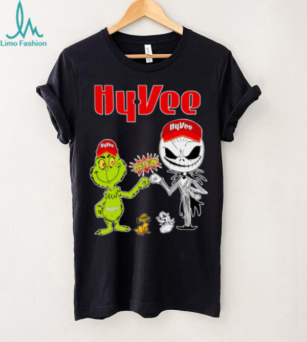 Official HyVee Merch Grinch And Jack Skellington Fist Bump HyVee Halloween Hoodie
