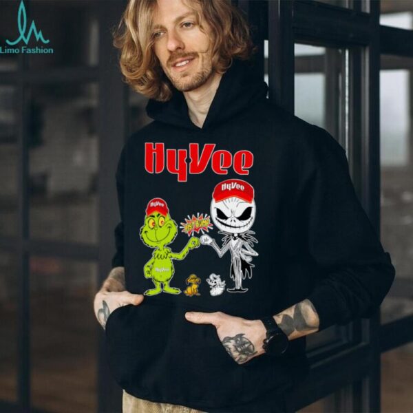 Official HyVee Merch Grinch And Jack Skellington Fist Bump HyVee Halloween Hoodie