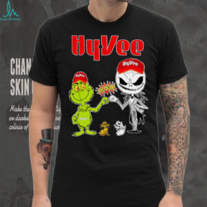 Official HyVee Merch Grinch And Jack Skellington Fist Bump HyVee Halloween Hoodie