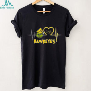 Official Iowa Hawkeyes x Grinch Santa Heartbeat Love Logo Merry Christmas Shirt