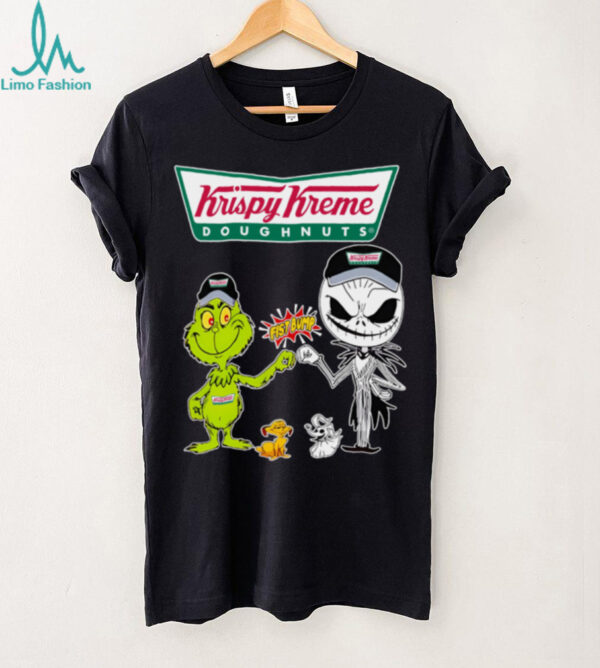 Official Krispy Kreme Merch Grinch And Jack Skellington Fist Bump Krispy Kreme Halloween Hoodie