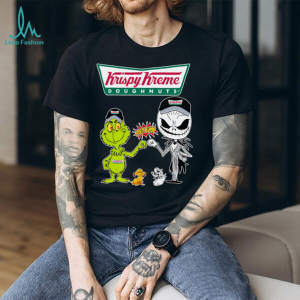 Official Krispy Kreme Merch Grinch And Jack Skellington Fist Bump Krispy Kreme Halloween Hoodie