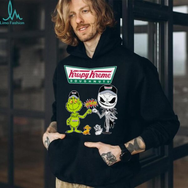 Official Krispy Kreme Merch Grinch And Jack Skellington Fist Bump Krispy Kreme Halloween Hoodie